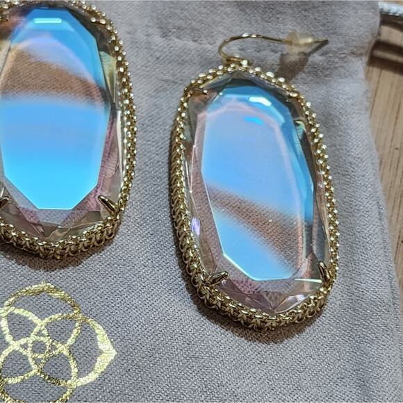 Kendra Scott Clear Iridescent Deily Earrings In Gold tone vintage and rare HTF - Picture 9 of 14